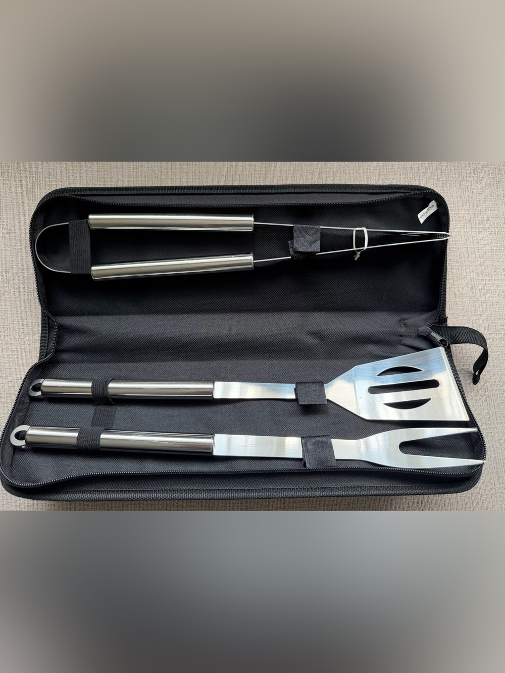 NEW 3-Piece Stainless Steel BBQ Grill Tool Set with Carrying Case